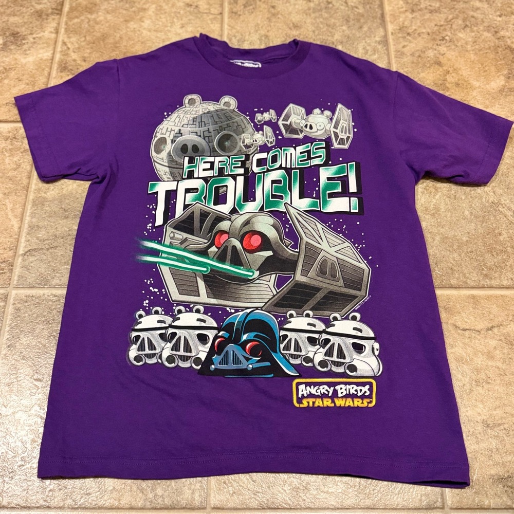 Angry Birds Star Wars Kids Purple Graphic Tee Shirt Size 8 Fifth Sun Darth Vader